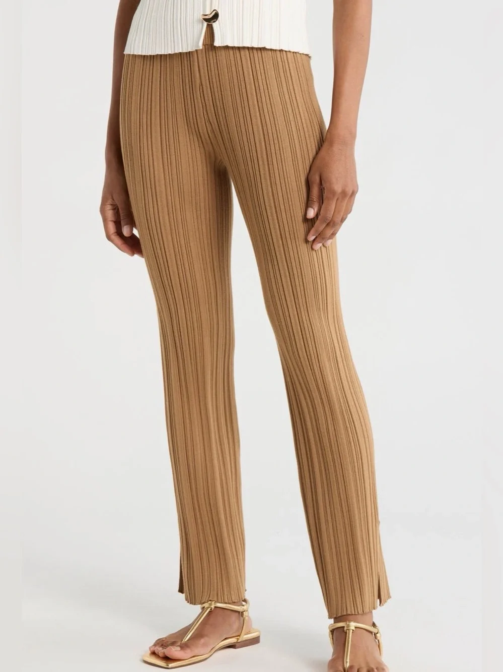 Jason Wu High Stretch Ribbed Straight Pants Women’s Size XS Tan Brown